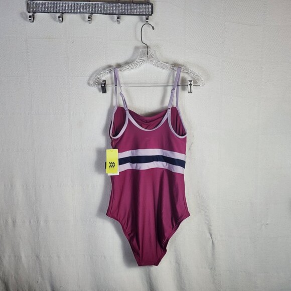 All In Motion Plumb Lilac Grey Blue Stripe Medium Coverage One Piece Swimsuit M - Picture 9 of 16